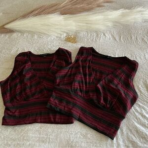 Striped V-Neck Ribbed Crop Top in Wine and Black $13 each